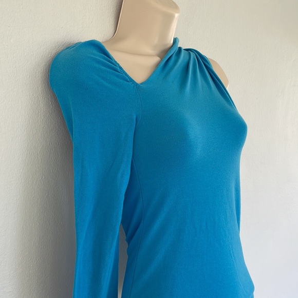 ZARA blue asymmetrical one shoulder long sleeve cotton top size small - Picture 4 of 9